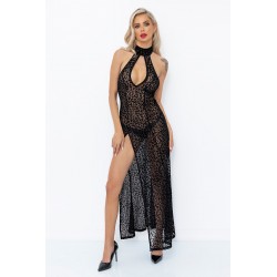 sexy Robe longue fendue en tulle léopard F288