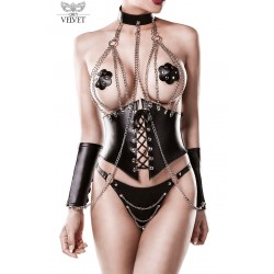 sexy Corset faux cuir et chaines 4 pièces - Grey Velvet