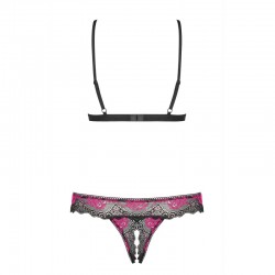 sexy Tulia Ensemble ouvert 2 pcs - Noir et Fuchsia