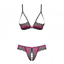 sexy Tulia Ensemble ouvert 2 pcs - Noir et Fuchsia