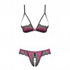 sexy Tulia Ensemble ouvert 2 pcs - Noir et Fuchsia