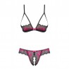 sexy Tulia Ensemble ouvert 2 pcs - Noir et Fuchsia