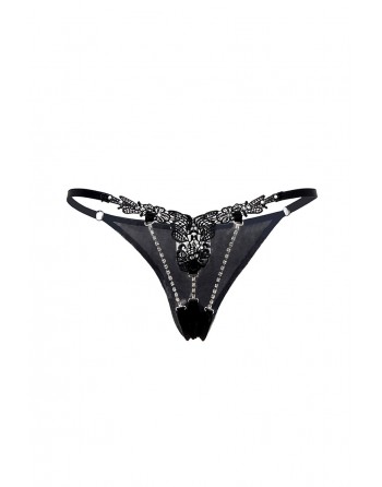 sexy String ouvert à strass noir