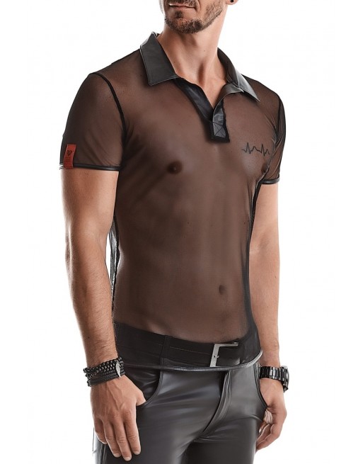 sexy Polo en maille noire transparente - Regnes