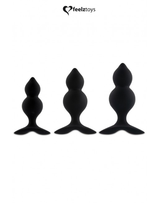 sexy Coffret 3 plugs anal Bibi Twin - noir