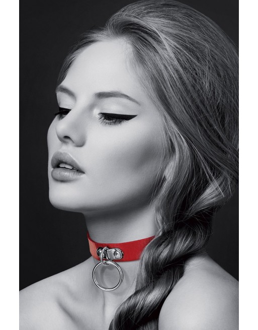 sexy Collier Fetish rouge avec anneau - Bijoux Pour Toi