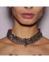Collier Chaines cuir rouge