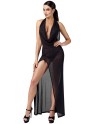 Robe longue fendue Onyx F373 - Noir Handmade