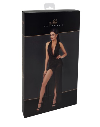 Robe longue fendue Onyx F373 - Noir Handmade