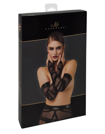 Gants longs floqués Bondesque F361 - Noir Handmade