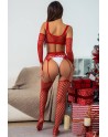Ensemble Lingerie 3 pièces rouge en résille large - J Lingerie