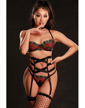 Ensemble lingerie 5 pièces vert et rouge - J Lingerie