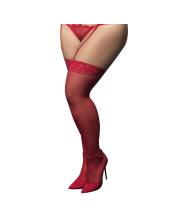 Bas nylon rouges autofixants, grande taille, jarretières dentelle 