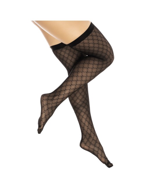 Bas résille noire transparent imprimé 