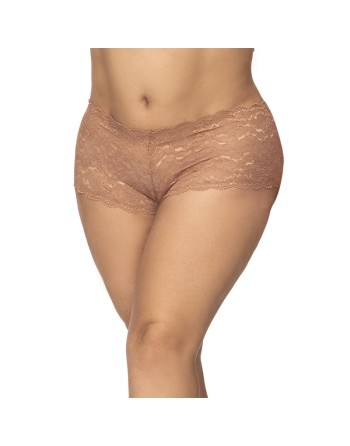 Shorty grande taille en dentelle couleur taupe 