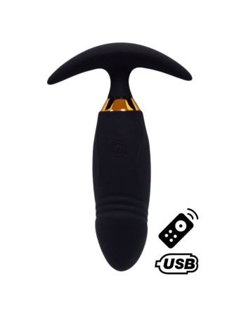 PEACH, Plug Vibrant noir long USB avec télécommande, dans un silicone médical doux et lisse 