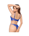 Ensemble sexy 3 pièces bleu intense avec dentelle effet cils 