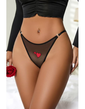 String coeur et strass Noir - Litolu Lingerie