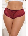 Tanga dentelle bijou Coeur Bordeaux - Litolu Lingerie