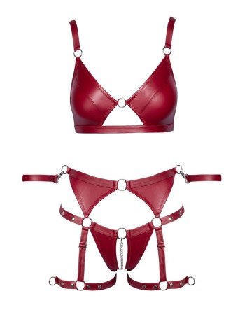 Set soutien-gorge et slip à jarretelles ouvert rouge - Cottelli BONDAGE