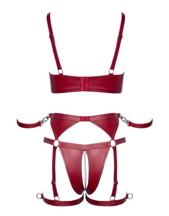 Set soutien-gorge et slip à jarretelles ouvert rouge - Cottelli BONDAGE