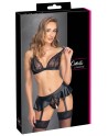 Soutien-gorge et slip fendu à jarretelles noir - Cottelli LINGERIE