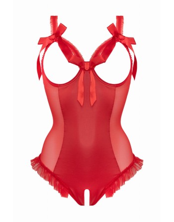 Body wetlook ouvert rouge Mistique - Christine