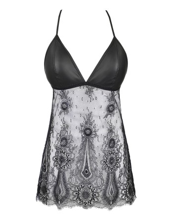 Nuisette dentelle et wetlook noire V-9789 - Axami