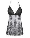 Nuisette dentelle et wetlook noire V-9789 - Axami