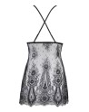 Nuisette dentelle et wetlook noire V-9789 - Axami