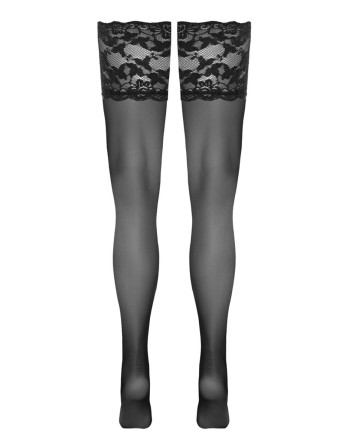 Bas autofixants large jarretière dentelle noir - Cotelli Legwear