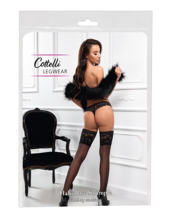 Bas autofixants large jarretière dentelle noir - Cotelli Legwear
