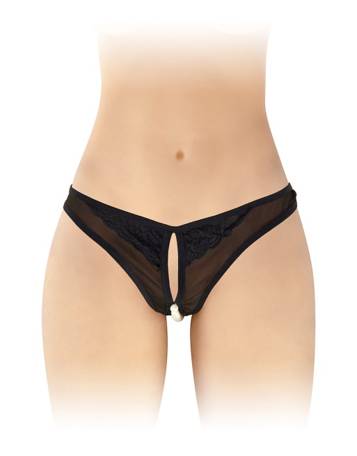String ouvert avec perles Sophie - noir