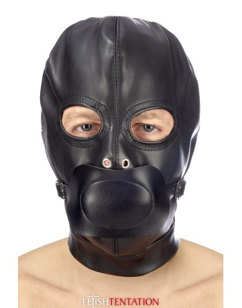 Cagoule BDSM simili cuir avec baillon amovible - Fetish Tentation