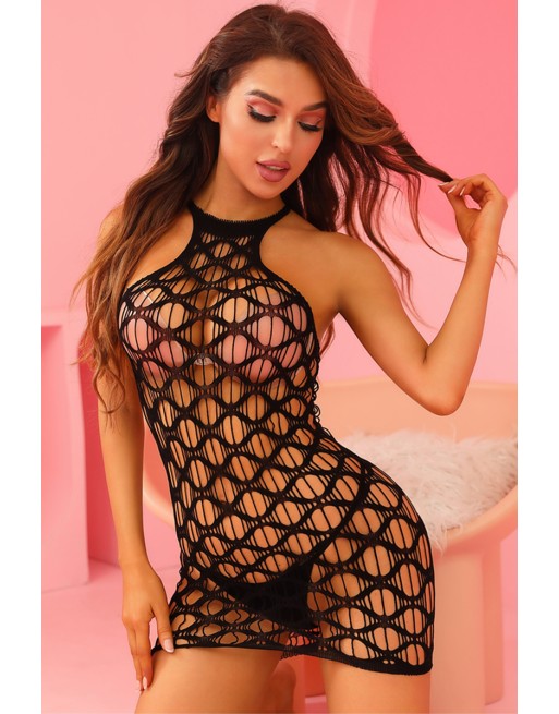 Mini robe sexy en résille noire ajourée - J Lingerie