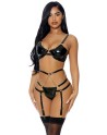 Ensemble 3 pièces à jarretelles en faux cuir - J Lingerie