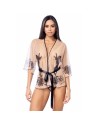 Peignoir sexy en résille imprimée transparente avec string 