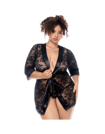 Peignoir en dentelle grande taille Mapalé avec string assorti 