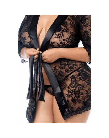 Peignoir en dentelle grande taille Mapalé avec string assorti 