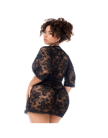 Peignoir en dentelle grande taille Mapalé avec string assorti 