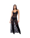 Robe longue sexy en dentelle  cuir avec string et porte-jarretelles 