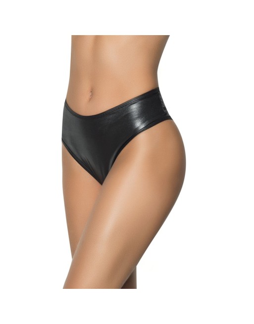 String bande large en wetlook noir, taille haute, tissu fronçé à l'arrière 