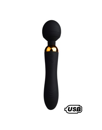 SHAKE Noir, Vibromasseur Wand USB en silicone médical avec 2 puissants moteurs indépendants