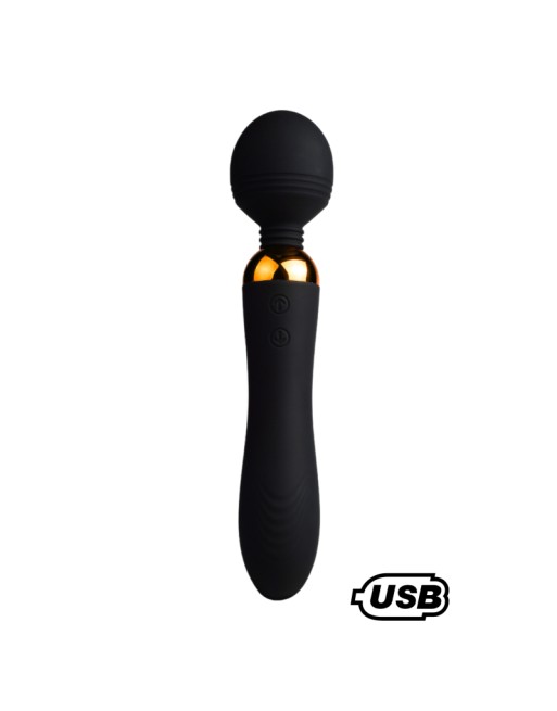 SHAKE Noir, Vibromasseur Wand USB en silicone médical avec 2 puissants moteurs indépendants