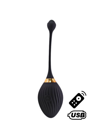WAVE, Un Œuf vibrant noir USB avec télécommande, dans un silicone médical doux et lisse