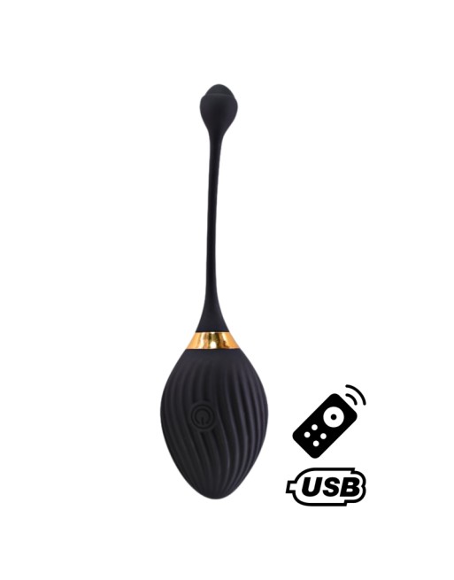 WAVE, Un Œuf vibrant noir USB avec télécommande, dans un silicone médical doux et lisse