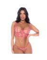 Ensemble 2 pièces résille brodée rose 