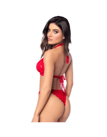 Ensemble sexy 2 pièces en dentelle romantique avec haut et string assorti 