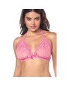 Ensemble sexy 2 pièces rose en dentelle délicate avec haut et string assorti 