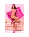 Ensemble sexy 2 pièces rose en dentelle délicate avec haut et string assorti 